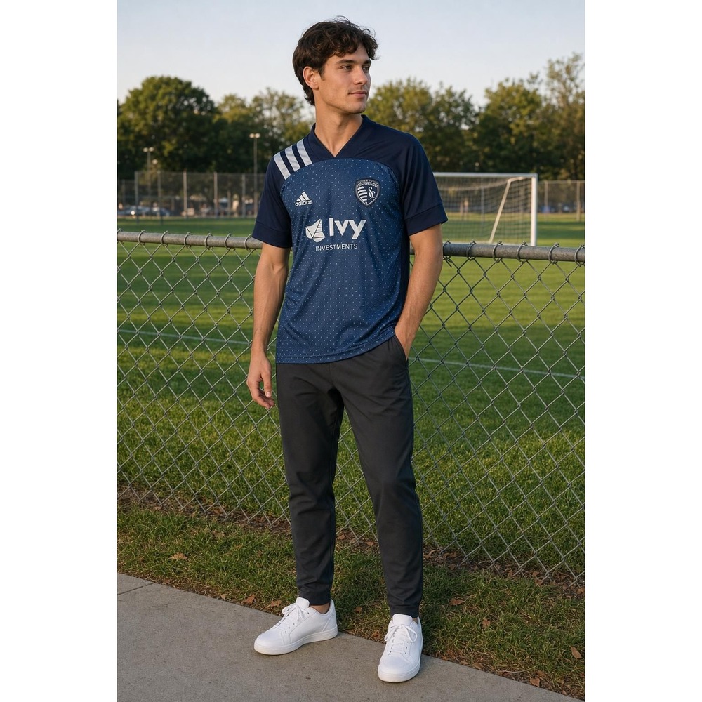 Sporting Kansas City Jersey Men's M Navy Adidas 2020 Swiss Dots Soccer READ
